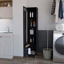 Knubmt Kitchen Storage Cabinet with 3 Hangers with 5 Inner Shelf, Single Door Pantry Cabinet for Dining Room, Kitchen, Black