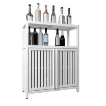 Knubmt Modern Bathroom Cabinet with Shelves, 2 Doors Bamboo Storage Cabinet for Bathroom, Living Room, White