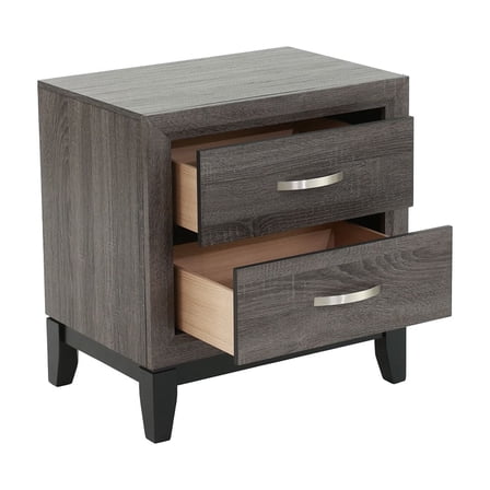 Knubmt Modern Beside Table with 2 Drawers, Wooden Nightstand for Living Room, Bedroom, Gray