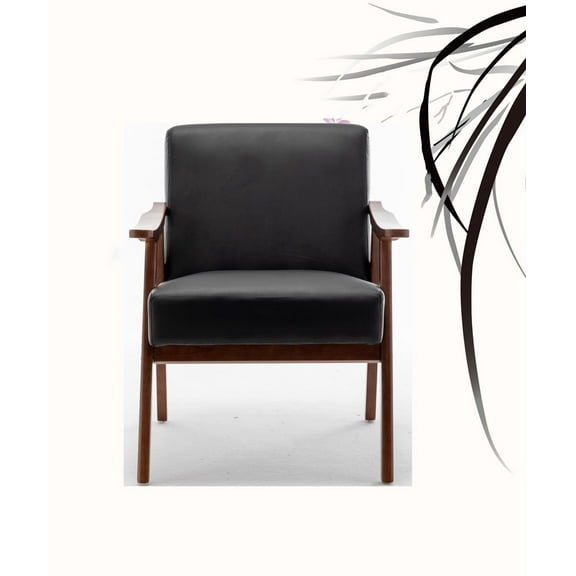 Knubmt Modern Club Chair Accent Chair with Solid Wood Frame, PU Leather Upholstery Armchair for Living Room, Bedroom, Office, Black