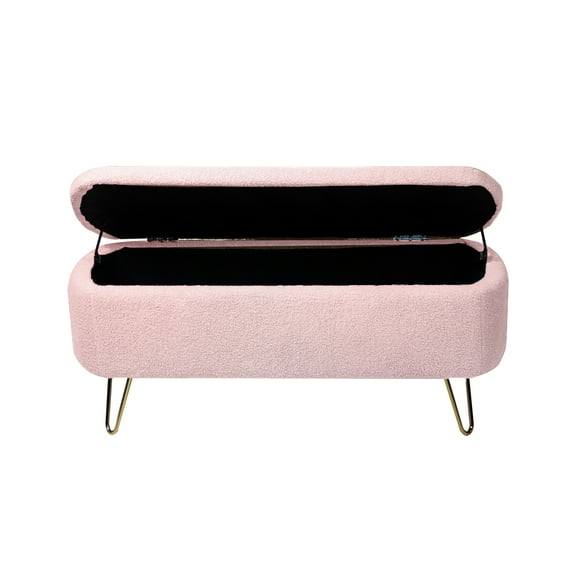 Knubmt Oval Storage Ottoman with Metal Legs, Faux Fur Storage Bench for Living Room, Bedroom, Pink