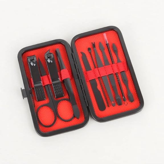 Knubmt Pack of 10 Manicure Pedicure Set Nail Clippers Stainless Steel Nail Care Tools Kit for Women Men, Red