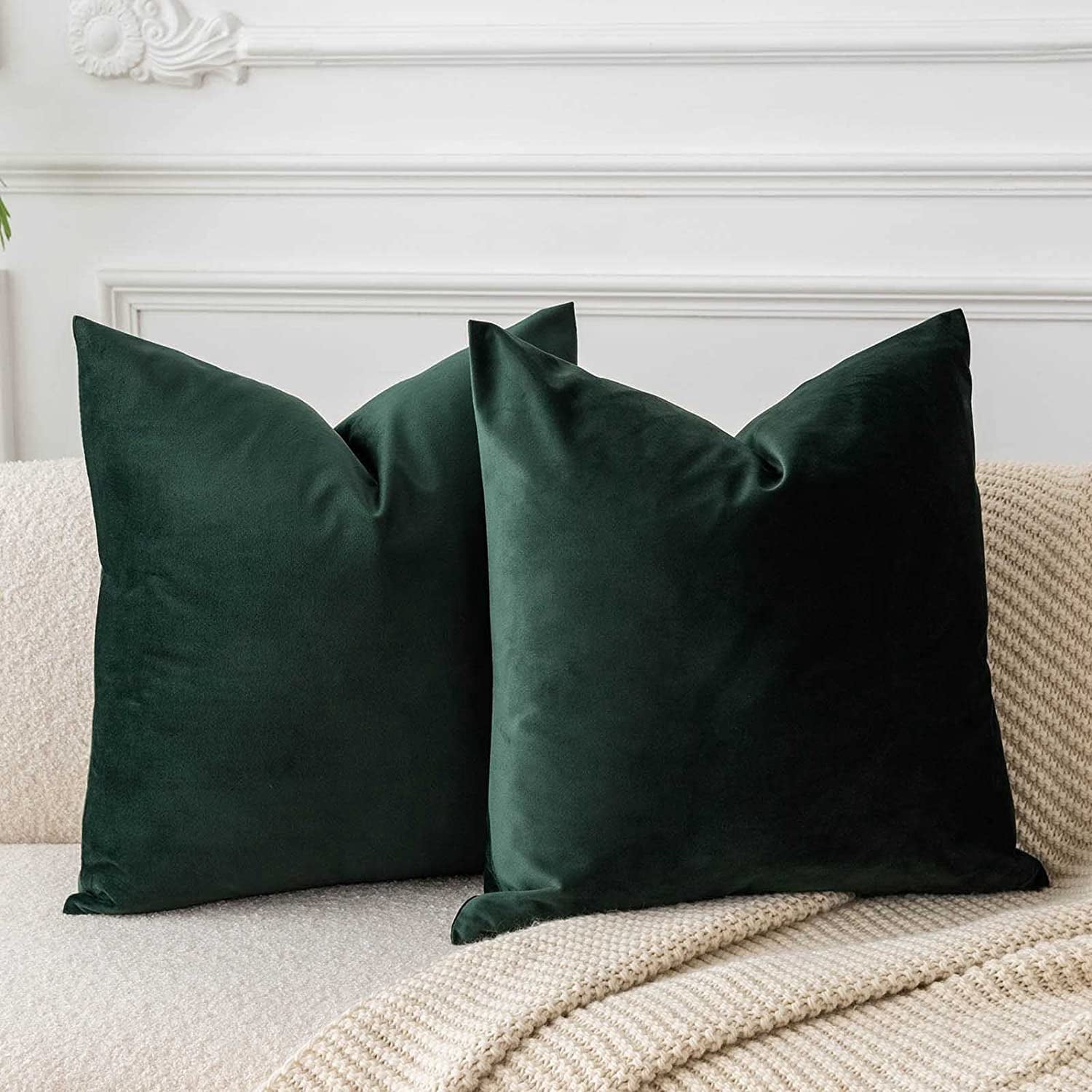 Knubmt Pack of 2 Solid Color Throw Pillow Covers with Zipper, Decorative Pillow Case Soft Velvet Couch Pillow Case for Sofa Bedroom Car, 20 x 20 Inch