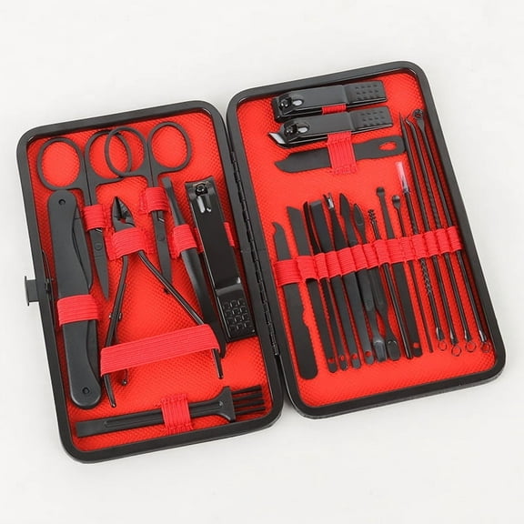 Knubmt Pack of 24 Manicure Pedicure Set Nail Clippers Stainless Steel Nail Care Tools Kit for Women Men, Red