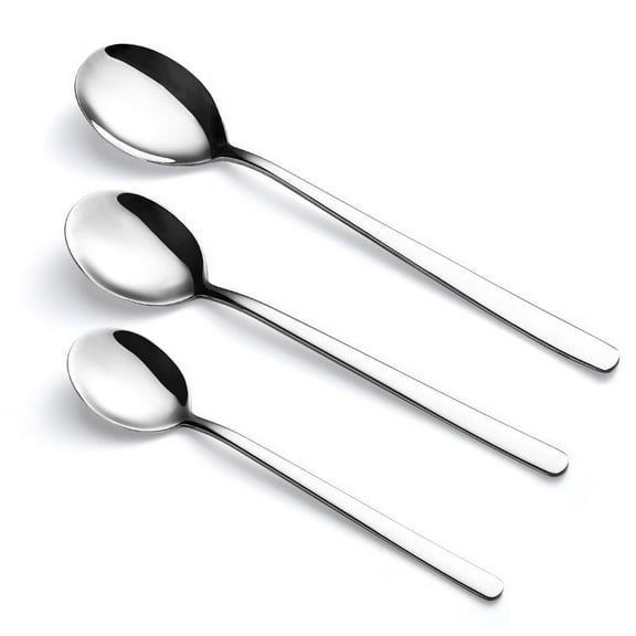 Knubmt Pack of 3 Stainless Steel Spoons Silverware Teaspoons Rice Spoon Long Handles Soup Spoons for Home, Kitchen, Restaurant, Silver