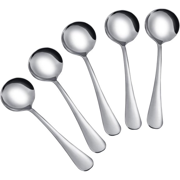 Knubmt Set of 5 Stainless Steel Spoons Round Dinner Spoons Soup Spoons Tablespoons Coffee Tea Spoons for Kitchen Cooking, 6.7"
