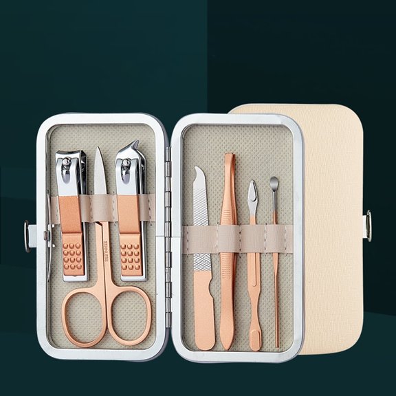Knubmt Pack of 7 Manicure Pedicure Set Stainless Steel Nail Care Set Professional Toenail Clipper Grooming Tool Kit with Case, Rose Gold
