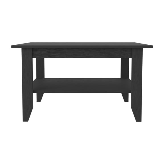 Knubmt Rectangle Coffee Table with 1 Shelf, Wood Center Table for Home Office, Black