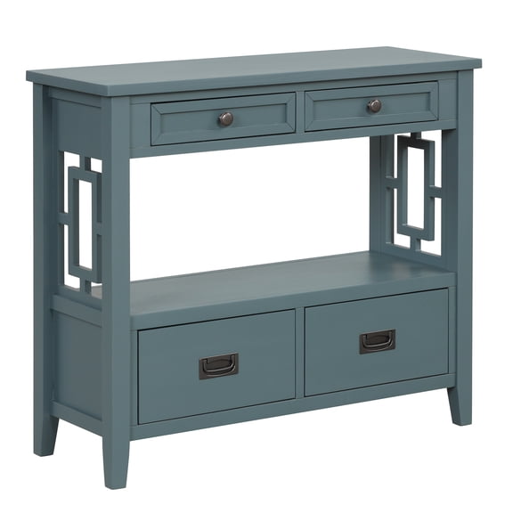 Knubmt Rectangle Console Table with 4 Drawers & 1 Open Shelf, Wood Sofa Table for Entryway Living Room Bedroom, Blue