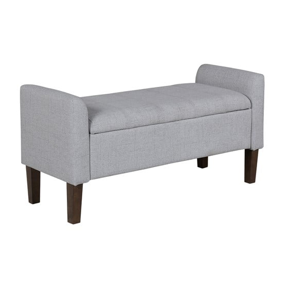 Light Gray Upholstered Storage Bench with Wood Legs