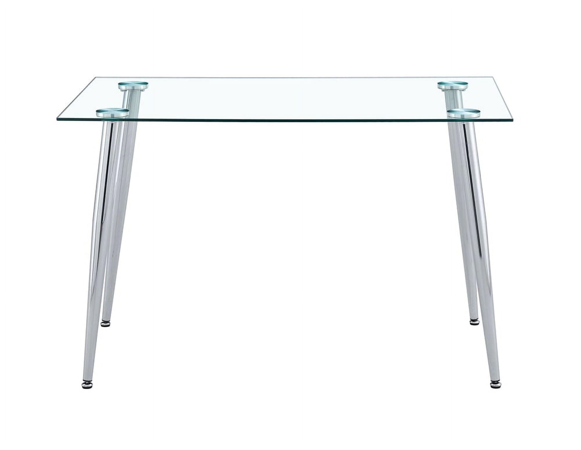 Knubmt Rectangle Tempered Glass Tabletop Dining Table with Silver Metal ...