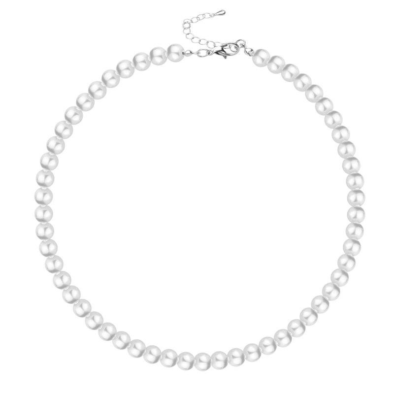 PWMENLK Women's Baroque Pearl Choker Necklace - Imitation Pearl Bohemian Bridal Jewelry, 15 Inches With 2 Inch Extender, Large Pearls