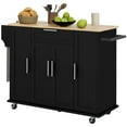 thumbnail image 1 of Knubmt Rubberwood Top Kitchen Cart with Wheels and Drawer, Kitchen Island Cabinet with Spice Rack and Towel Rack, Black, 1 of 9