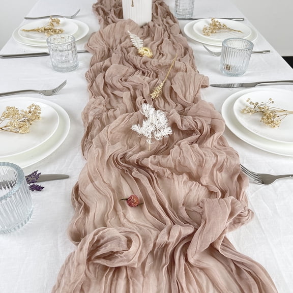 Knubmt Rustic Cheesecloth Table Runner Gauze Table Runner Sheer Table Runner for Wedding Birthday Party, 35" x 157"
