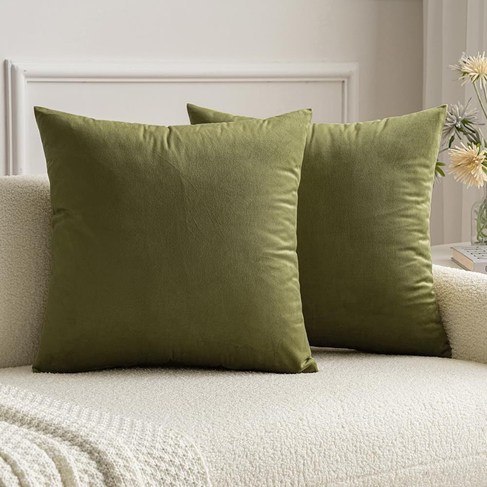 Green Velvet Euro Throw Pillow Covers Set of 2