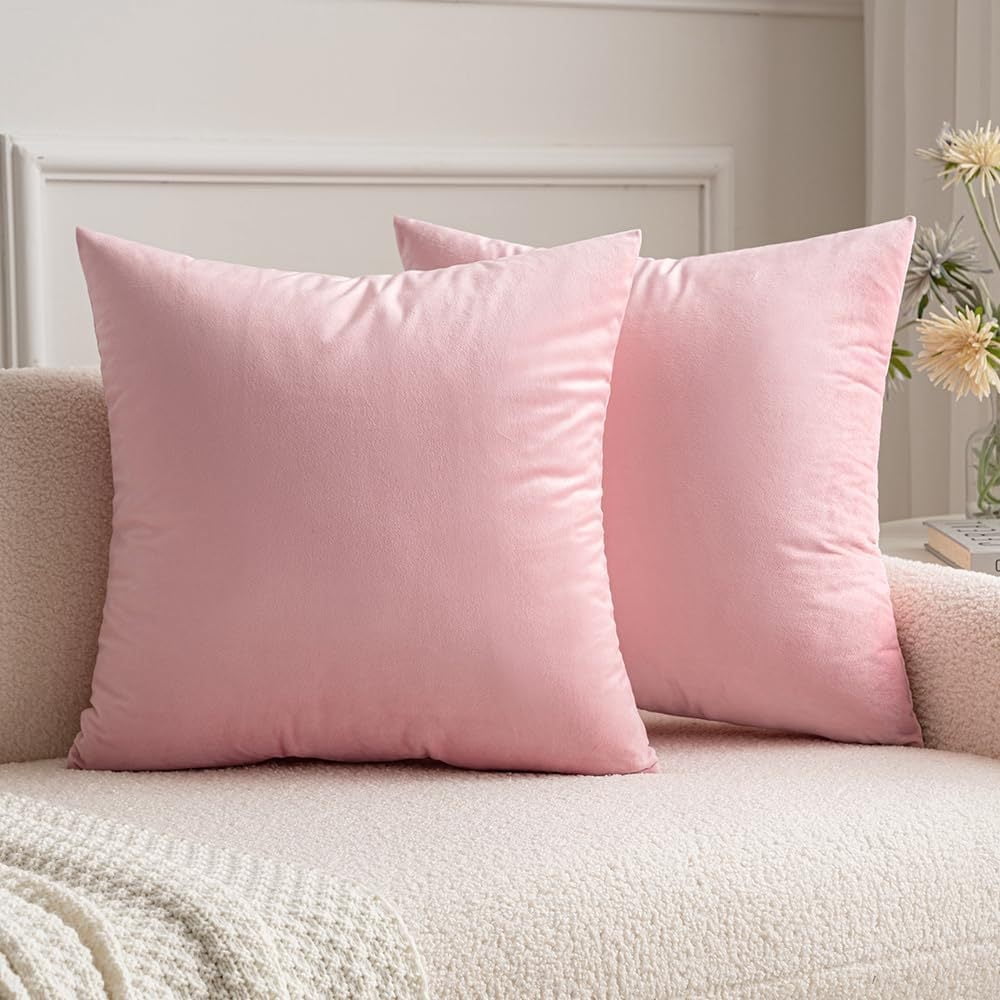 Blush Pink Velvet Euro Throw Pillow Covers Set of 2