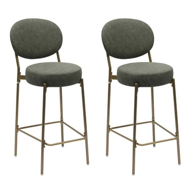 Knubmt Set of 2 Faux Leather Bar Stools with Golden Metal Legs, 29" Seat Height Upholstered Counter Stool for Kitchen, Bar, Dining Room, Green
