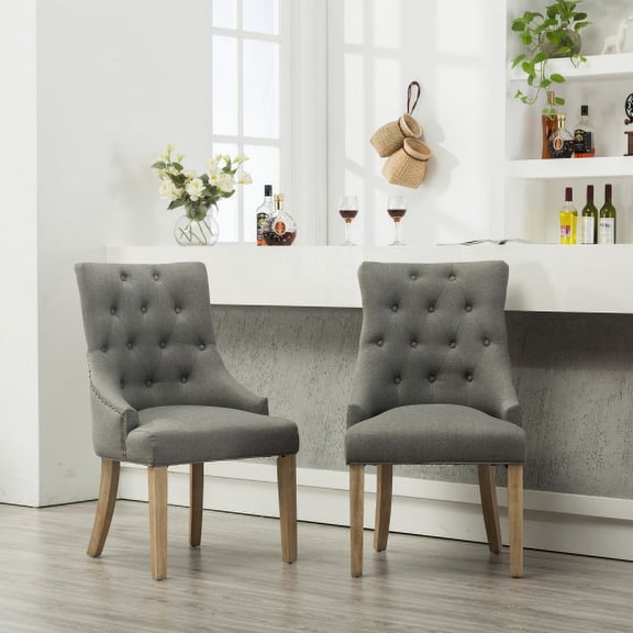 Knubmt Set of 2 Wood Frame Side Chair Polyester Upholstered Seat Dining Chair for Home, Dining Room, Office, Living Room, Gray