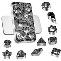 Knubmt Set of 30 Mini Cookie Cutters Stainless Steel Biscuit Cutter Star Heart Flower Round 10 Shape Cookie Mold for Kitchen, Baking
