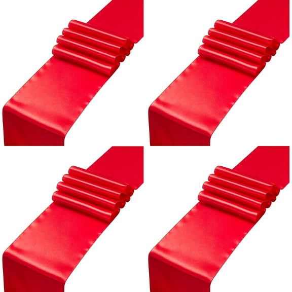 Knubmt Set of 4 Satin Table Runner 12 x 108 Inch Rectangle Table Runners Smooth Fabric Table Runner for Wedding Banquet Birthday Graduation Party
