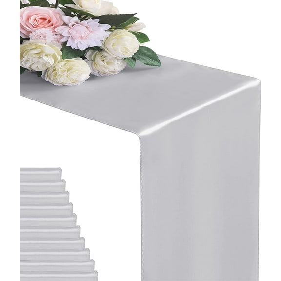 Knubmt Set of 4 Satin Table Runners 12 x 108 Inches Rectangle Round Table Runner for Wedding Birthday Party