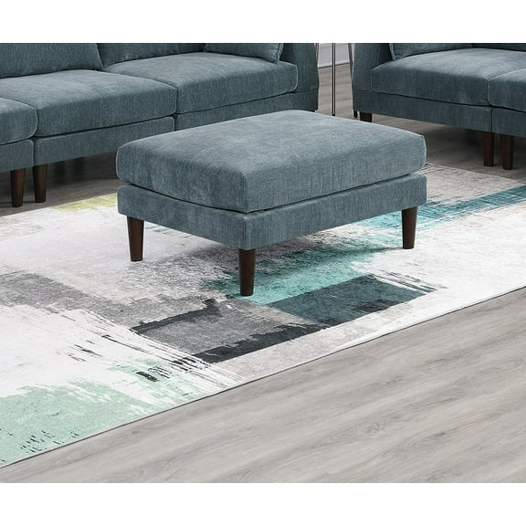 Knubmt Soft Cushion Footrest with Wood Legs, Fabric Ottoman for Living Room, Bedroom, Office, Light Blue