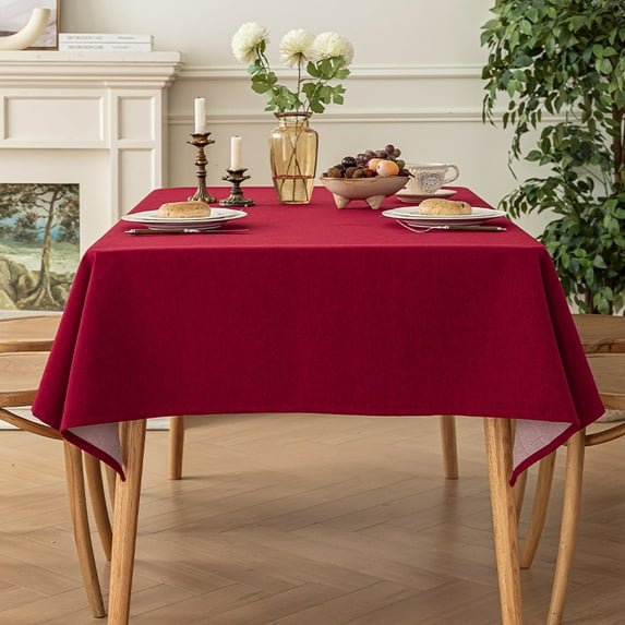 Knubmt Solid Color Linen Tablecloth Washable Decorative Fabric Table Cloth Rectangle Dining Table Cover for Dining/Buffet/Wedding, 55" x 71"