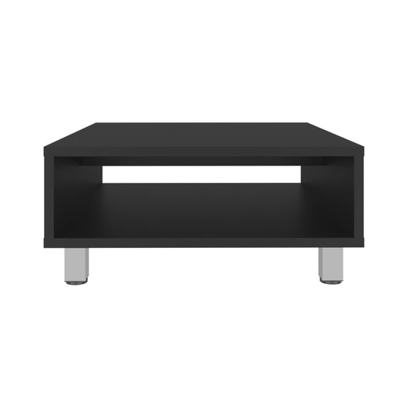 Knubmt Square Tea Table Coffe Table with Open Shelf, Wood End Table for Living Room, Office, Black