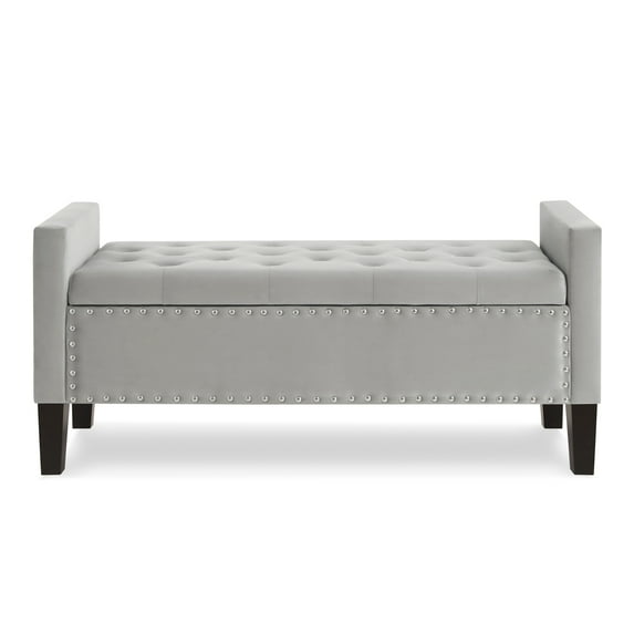 Knubmt Storage Bench with Wood Legs, Upholstered Velvet Storage Ottoman for Living Room, Bedroom, Office, Gray