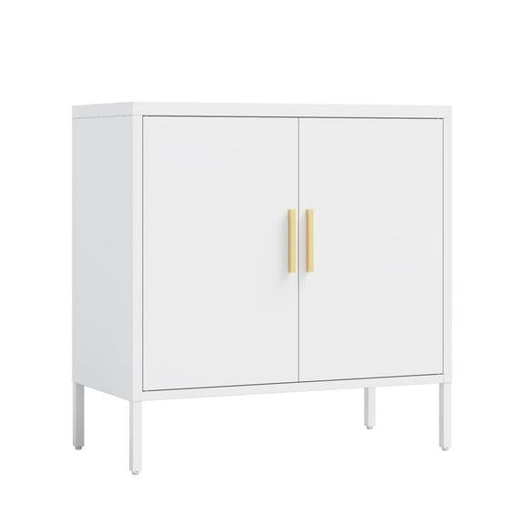 Knubmt Storage Cabinet with 2 Shelves and 2 Doors, Steel Lockable Garage Storage Cabinet for Home Office School, White