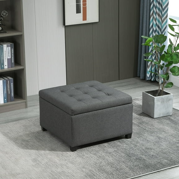 Knubmt Storage Ottoman with Wood Legs, Upholstered Fabric Storage Footrest for Living Room, Entryway, Bedroom, Gray