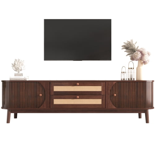 Knubmt TV Cabinet for TVs up to 75", Rattan TV Stand with 2 Drawers, Media Console Entertainment Center for Living Room,Home
