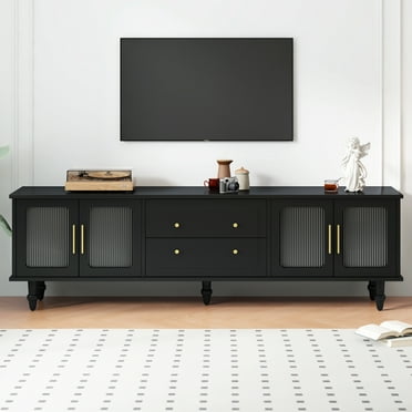 Knubmt TV Stand for TVs Up to 78", Entertainment Center with 2 Drawers and Cabinets, Modern Media Console for Living Room, Black