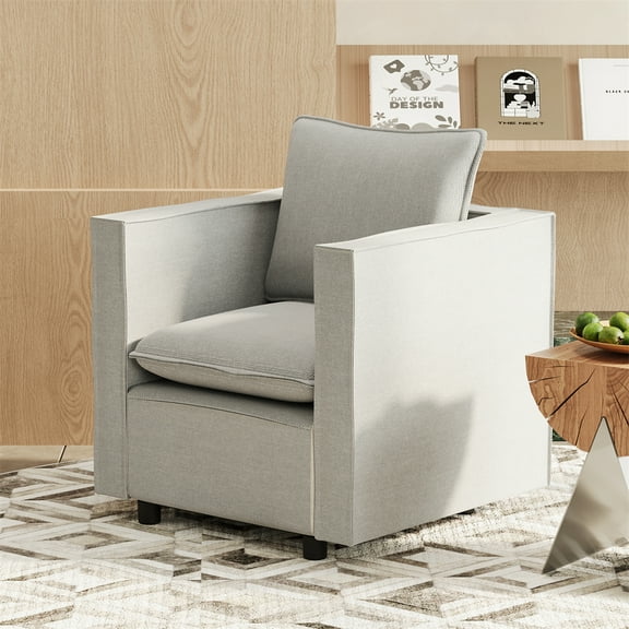 Knubmt Upholstered Comfortable Accent Chair with Wood Legs, Soft Armchair for Bedroom, Living Room, Office, Reading Room, Gray