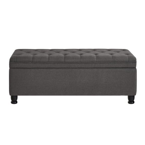 Knubmt Upholstered Storage Ottoman with Wooden Legs, Linen Storage Bench for Home, Living Room, Dark Gray