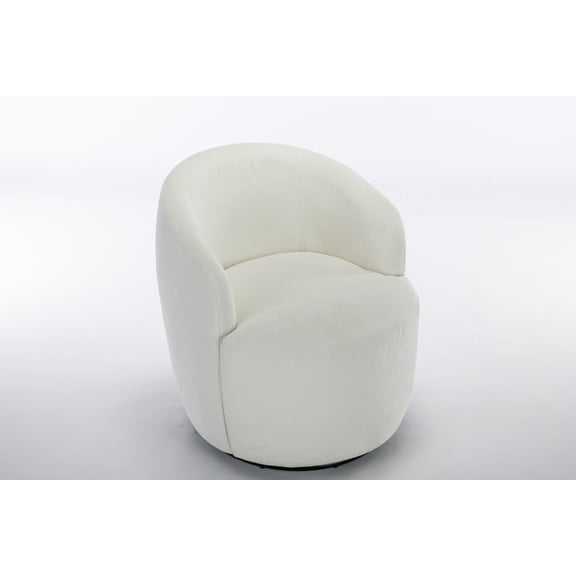 Knubmt Upholstered Swivel Armchair Club Chair with Metal Base, Wool Accent Chair for Home Office Living Room, Ivory White