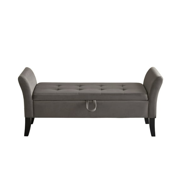 Knubmt Velvet Storage Bench with Wood Legs, Perfect for Living Room, Bedroom, Home, Office, Gray