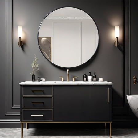 Knubmt Wall Mirror Round Metal Frame Makeup Mirror Vanity Mirror for Bathroom, Living Room, Black, 39 Inch