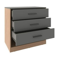 Knubmt Wood Beside Table with Open Shelf, 3 Drawer Nightstand for Living Room, Bedroom, Gray Brown