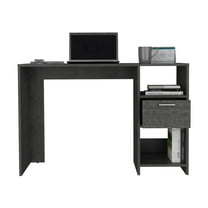 Knubmt Wood Computer Desk with 1 Drawer and 2 Open Shelves, Writing Table for Home Office, Dark Gray