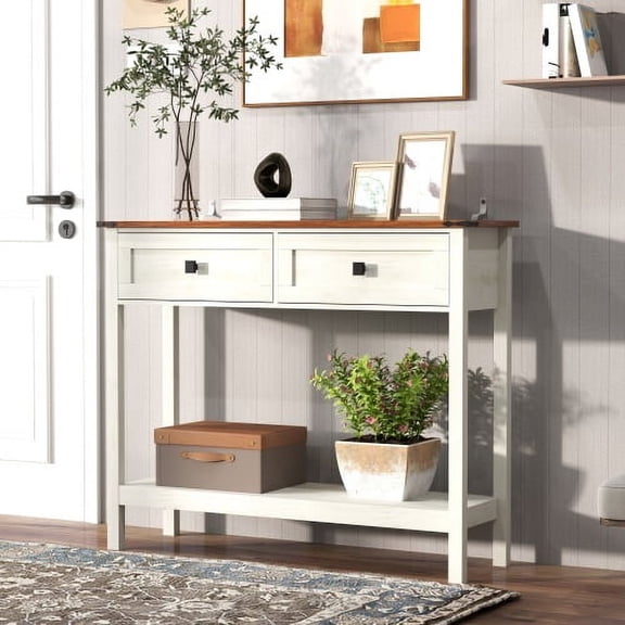 Knubmt Wood Console Table with 2 Drawer and Bottom Shelf, Modern Long Sofa Table for Living Room, Entryway, Hallway
