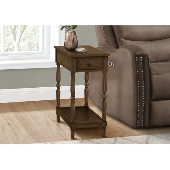 Knubmt Wood End Table Side Table with 1 Bottom Shelf, 1 Drawer Nightstand for Bedroom, Living Room, Dark Brown