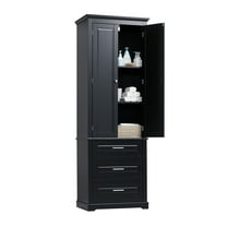 Knubmt Wood Floor Bathroom Cabinet with 3 Drawers and Inner Shelf, 2 Doors Tall Storage Cabinet for Bathroom, Kitchen, Office, Black