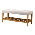 thumbnail image 1 of Knubmt Wood Frame Padded Seat Bench with Bottom Shelf, Perfect for Living Room, Bedroom, Dining Room, Light Gray + Brown, 1 of 5