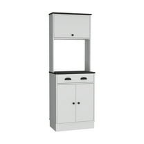 Knubmt Wood Kitchen Pantry Cabinet with Drawer and Open Shelf, 2 Doors Storage Cabinet for Living Room, Kitchen, White   Black