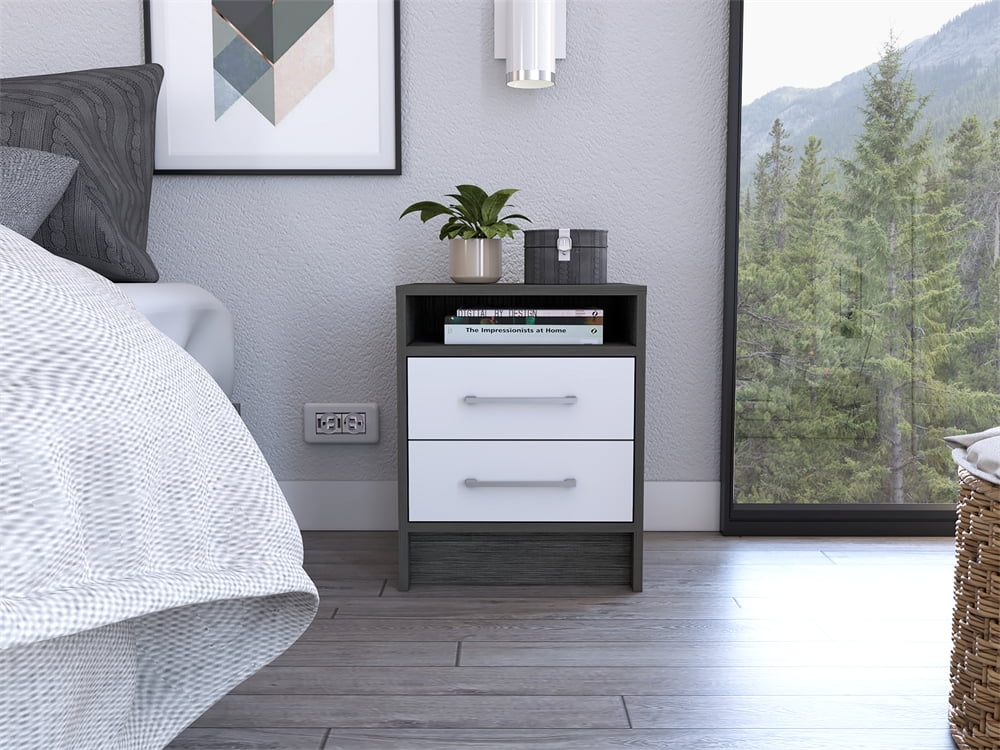 Philadelphia Smoky Oak and White 2-Drawer Nightstand with Concealed Shelf
