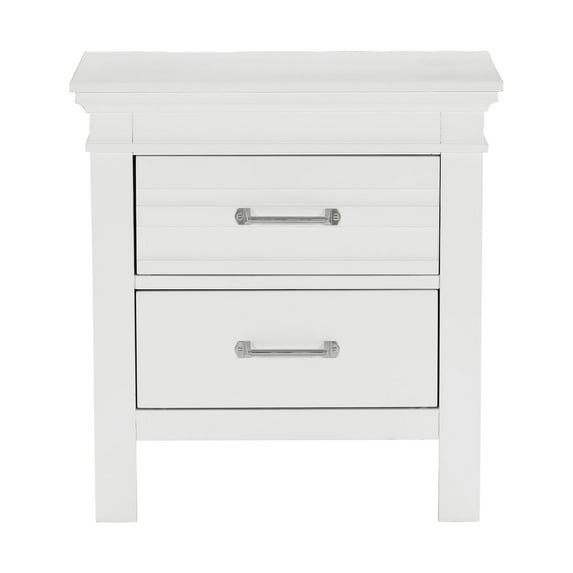 Knubmt Wood Nightstand with Handle, 2 Drawers Beside Table for Living Room, Bedroom, White