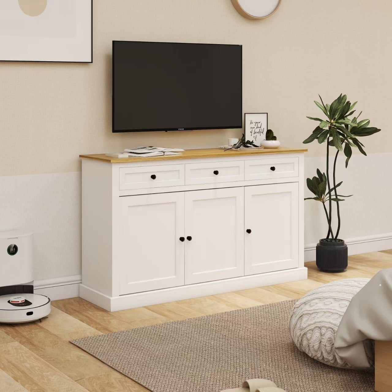 White MDF Sideboard Buffet Cabinet with Adjustable Shelves