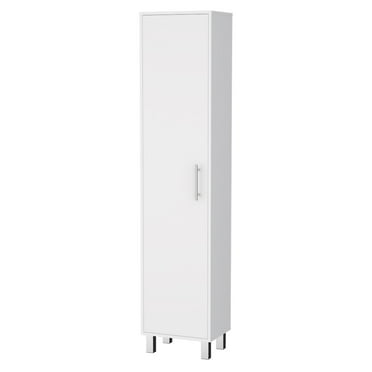 Knubmt Wood Storage Cabinet with Single Door and 5 Shelves, White