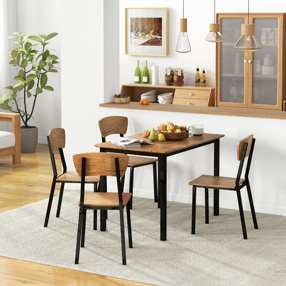 Knubmt Wood Tabletop Dining Table Set for 4 Person, 1 Pack Metal Frame Rectangular Dining Table with 4 Pcs Chair